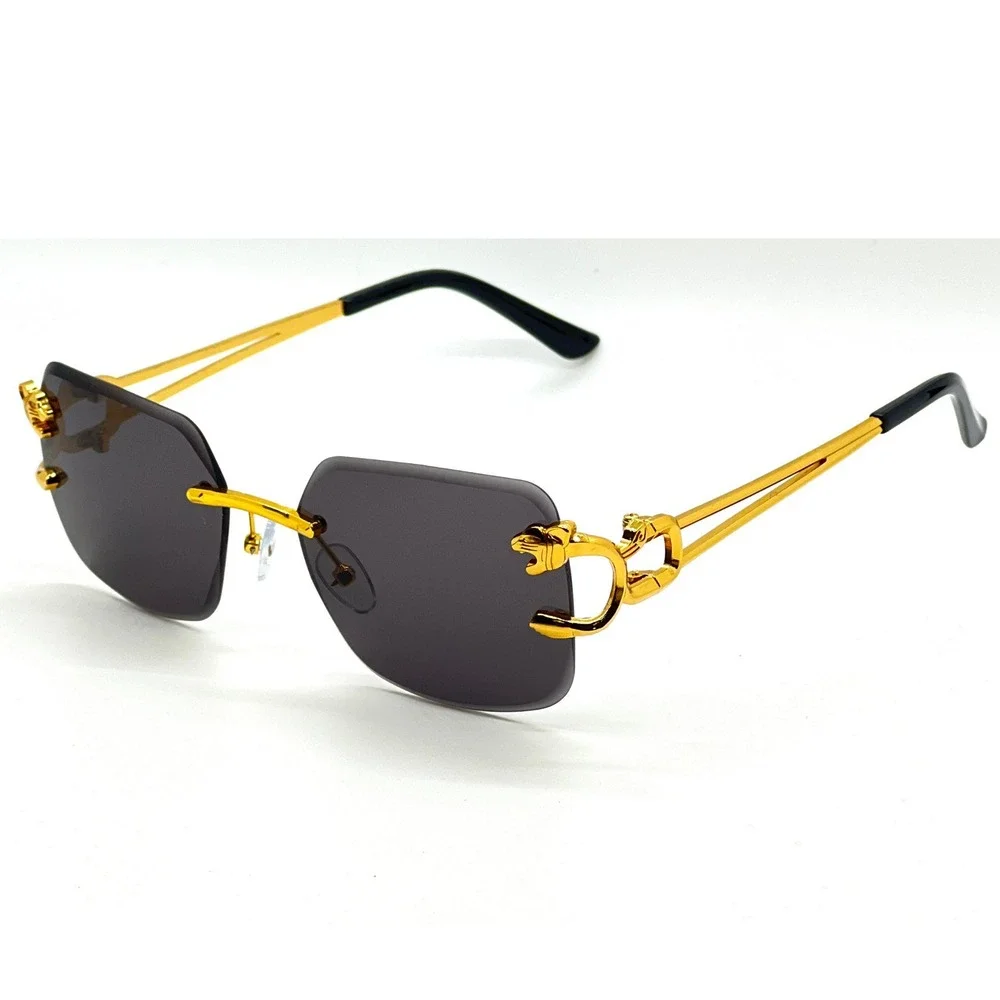Rimless Sunglasses Gold Frame Rectangle Lens Fashion Designer Men Hip Hop Street